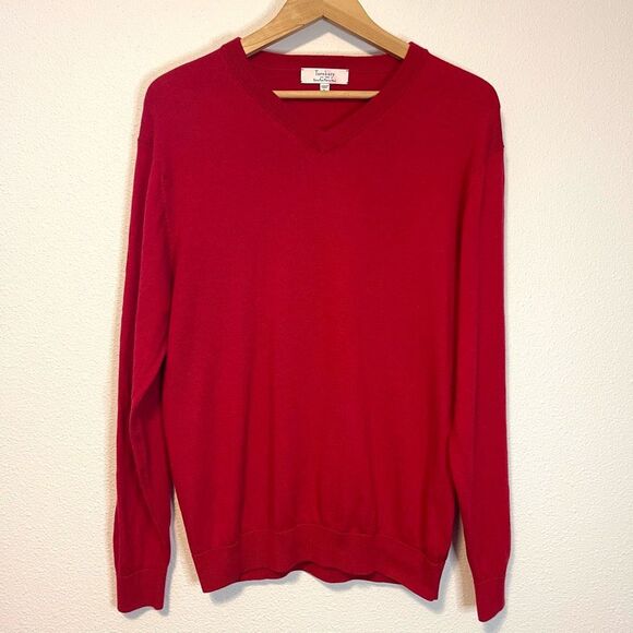 Turnbury 100% Extra Fine Merino Wool V-Neck Red Sweater Size Large - Picture 1 of 7